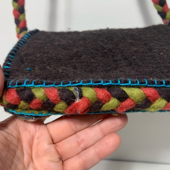 Rising Tide Felted Wool Floral Purse Red Rose green and blue accents shoulder - Picture 5 of 12